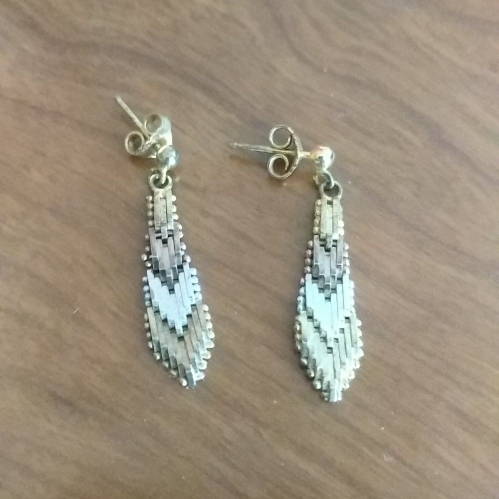 Vintage Tri Color Chevron 925, Italy Earrings